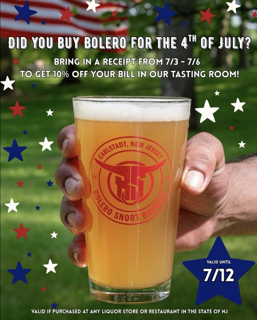 BoleroSnort's tweet image. Buying Bolero in stores or bars this holiday weekend?
Bring your receipt to the brewery and we'll give you 10% off your bill.
#4thofJulyweekend