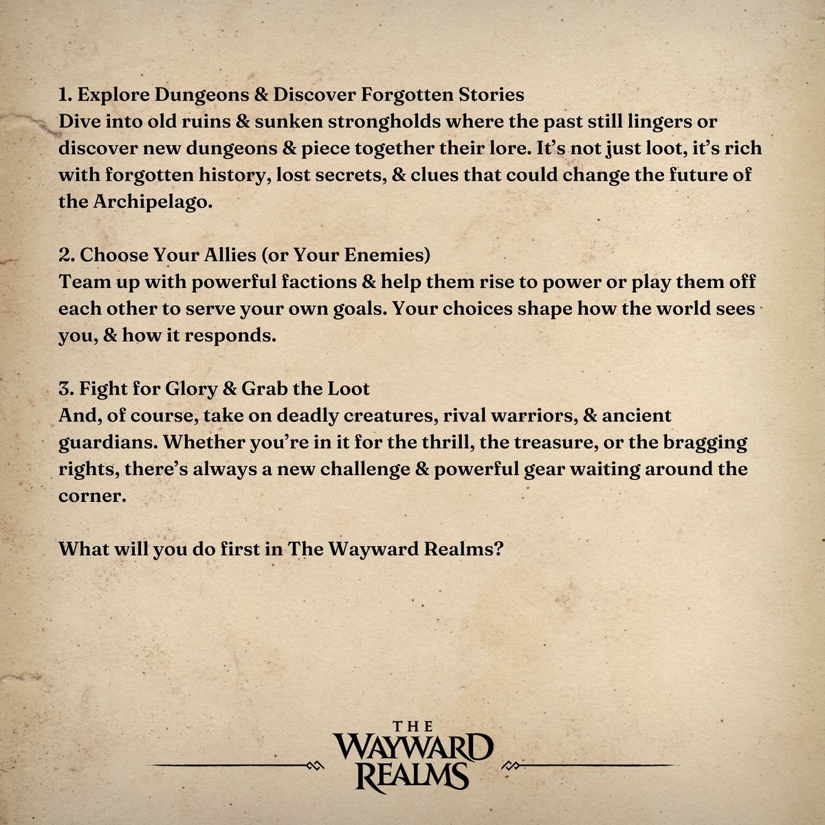 OnceLostGames's tweet image. In The Wayward Realms, you craft your own story, your own legacy ⚔️
What will you do first in The Wayward Realms?
(Pssst.. You can still reserve your spot in the EA on our Kickstarter!)
🔗kickstarter.com/projects/oncel…
#oncelostgames #thewaywardrealms #rpg #fantasy #kickstarter