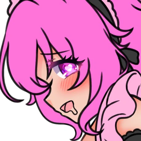 でいすりーのめあちゃん 元のパープルの瞳がわからなくなるほど真っピンク 無理な体制で少し戸惑いがあるのでぐるぐる目