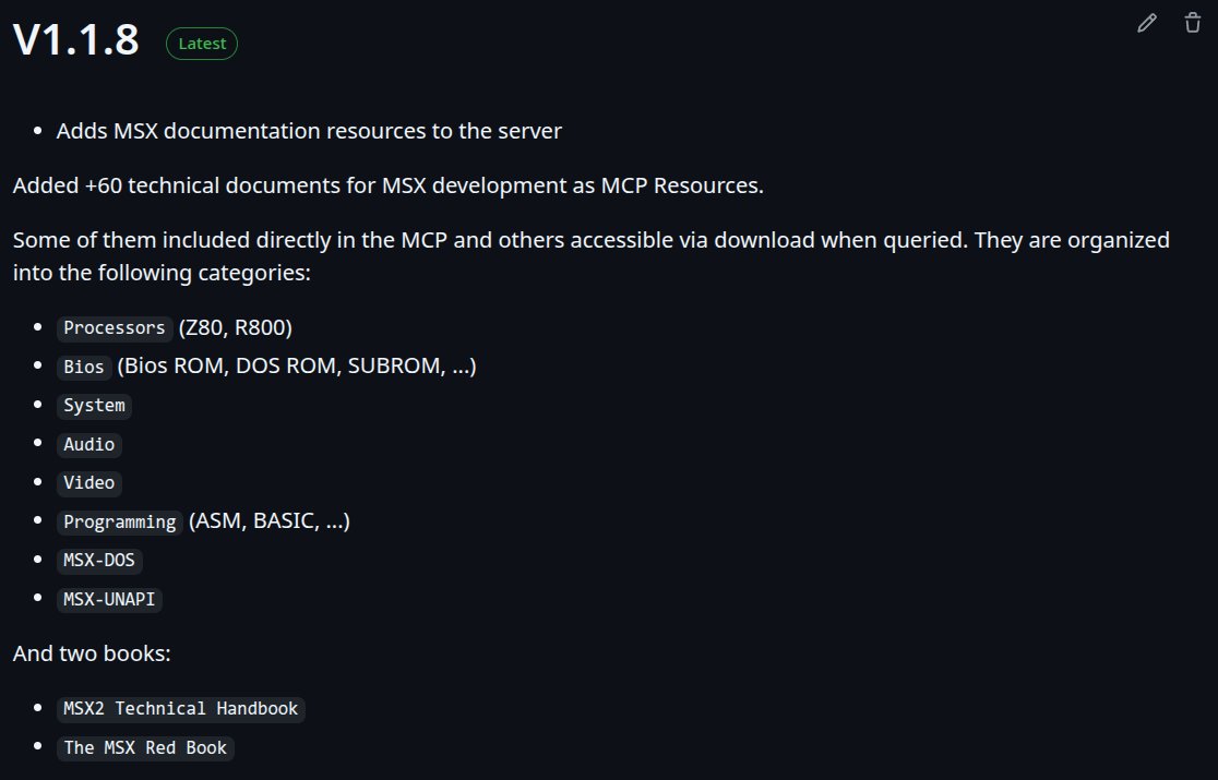 ishwin74's tweet image. MCP-OPENMSX Server v1.1.8 Released!
A Model Context Protocol (MCP) server for automating openMSX emulator instances from AI agent LLMs.
Now with #RESOURCES for better model context...
#msx #mcp #ai #llm #vscode @amazonq
@code @GitHubCopilot @claude_code
github.com/nataliapc/mcp-…