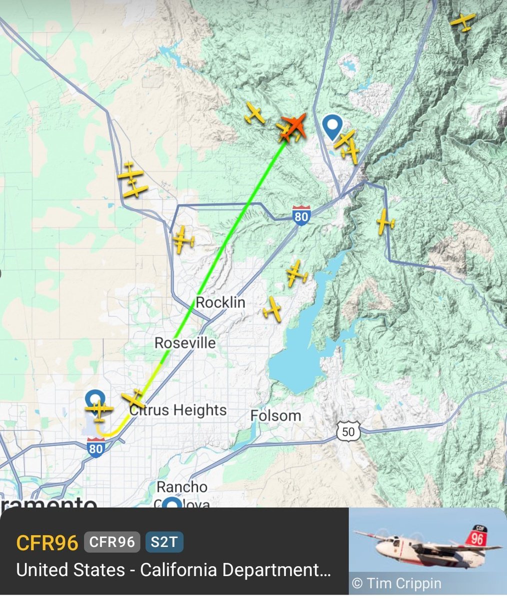 Elias_Funez's tweet photo. Guess our local Grass Valley Air Tankers are off base or unavailable at the moment in our coverage area as tankers 96 out of McClellan and 83 out of Columbia were called in to the #BellFire. AA230 reporting some potential for spotting, remaining in orbit with tnkr 96 for 5 mins. https://t.co/CsV8RlcCzb