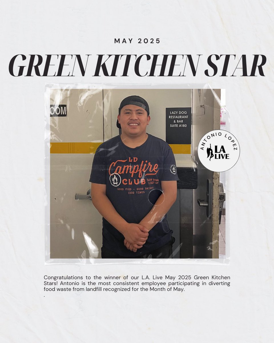 LALIVE's tweet image. Congratulations, Antonio and German!⭐⭐
On behalf of the L.A. LIVE team, we recognize Antonio Lopez and German Lopez as the May 2025 L.A. LIVE GREEN KITCHEN STAR! Thank you for all you do and your hard work in our sustainability efforts.💚