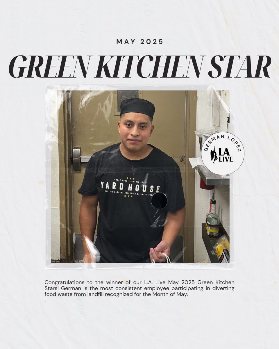 LALIVE's tweet image. Congratulations, Antonio and German!⭐⭐
On behalf of the L.A. LIVE team, we recognize Antonio Lopez and German Lopez as the May 2025 L.A. LIVE GREEN KITCHEN STAR! Thank you for all you do and your hard work in our sustainability efforts.💚