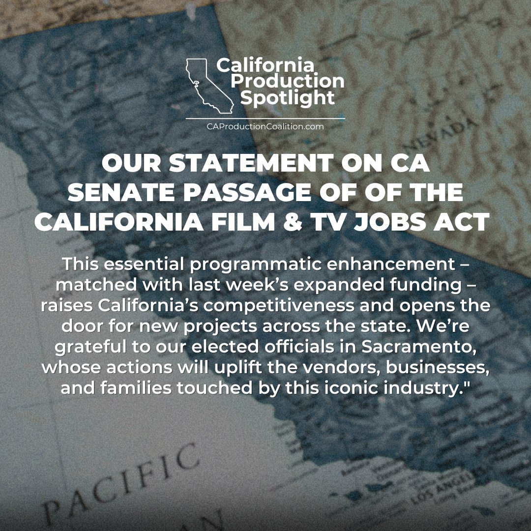 caproductionco's tweet image. Our Statement on CA Senate Passage of of the California Film &amp;amp; TV Jobs Act