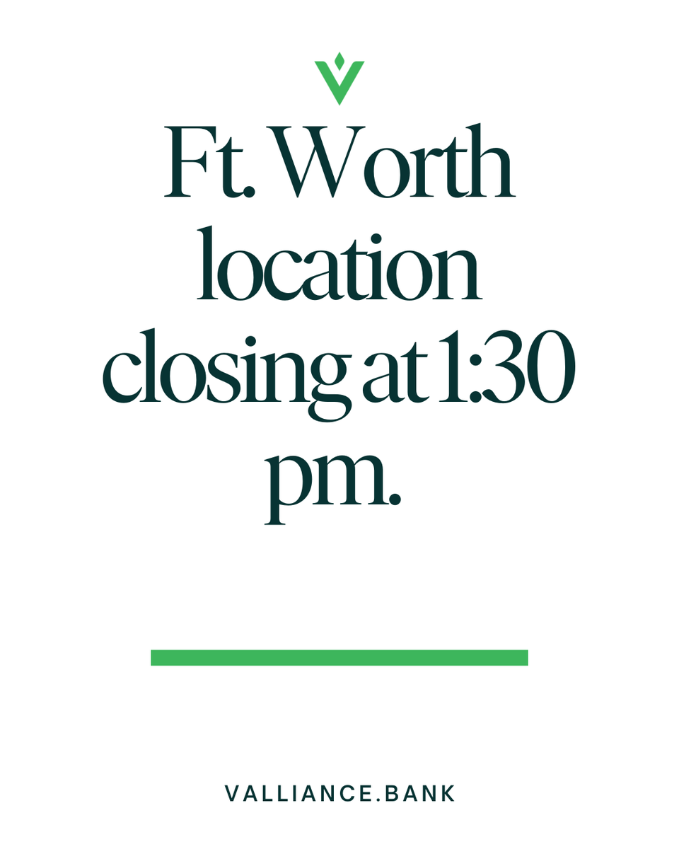 Still working on repairs. Ft. Worth is closing at 1:30 today. Their phones will be monitored, so if you need us, we're here!