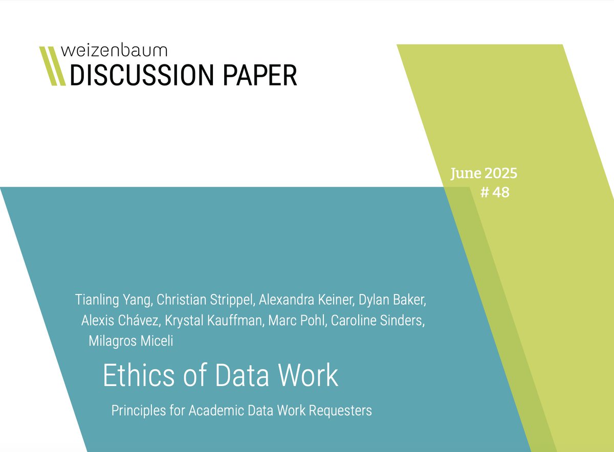 Christian Strippel (@strippel) on Twitter photo Over the past months, I had the privilege to be part of an amazing team of scholars, practitioners, and data workers who collaborated to develop ethical principles for academic data work requesters. These principles have now been published by <a href="/JWI_Berlin/">Weizenbaum-Institut</a>: weizenbaum-institut.de/publikationen/… Over the past months, I had the privilege to be part of an amazing team of scholars, practitioners, and data workers who collaborated to develop ethical principles for academic data work requesters. These principles have now been published by <a href="/JWI_Berlin/">Weizenbaum-Institut</a>: weizenbaum-institut.de/publikationen/…