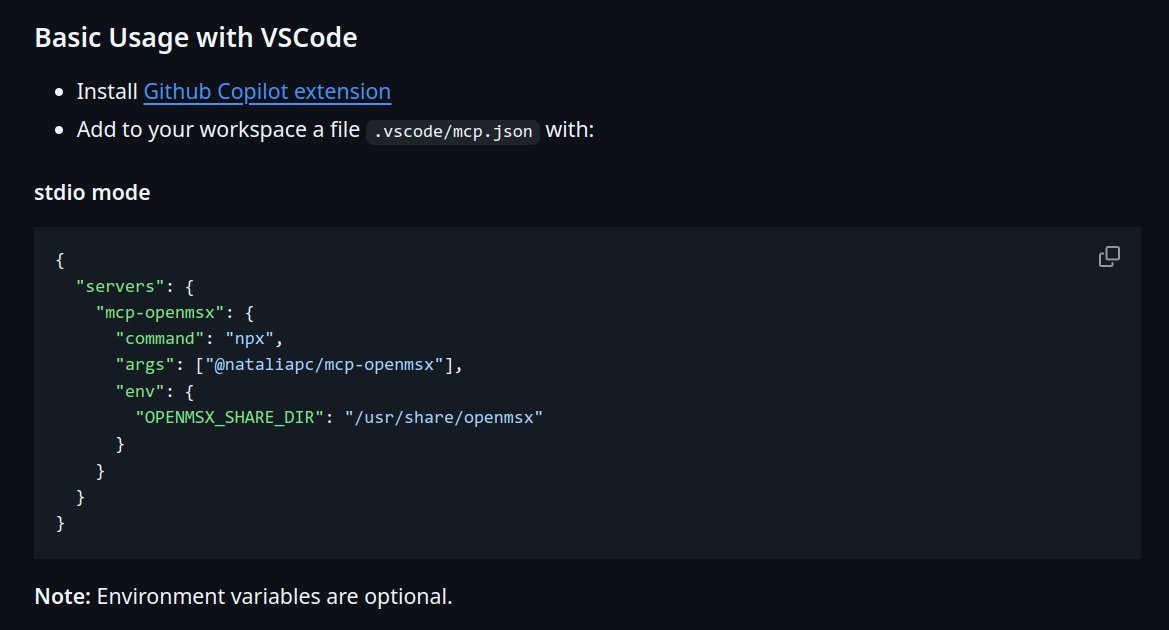 ishwin74's tweet image. MCP-OPENMSX Server v1.1.8 Released!
A Model Context Protocol (MCP) server for automating openMSX emulator instances from AI agent LLMs.
Now with #RESOURCES for better model context...
#msx #mcp #ai #llm #vscode @amazonq
@code @GitHubCopilot @claude_code
github.com/nataliapc/mcp-…