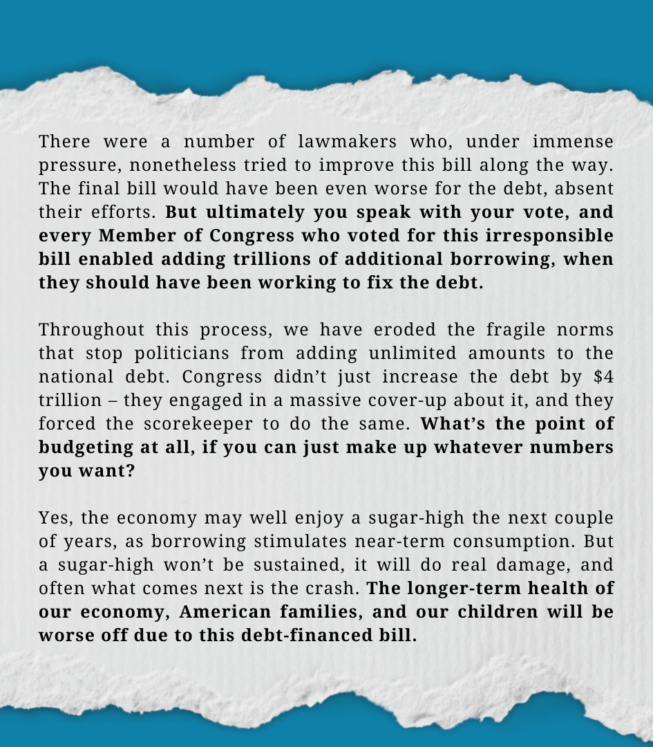 BudgetHawks's tweet image. 🚨"A DARK DAY FOR OUR FISCAL FUTURE": The House passed the Senate reconciliation bill, sending it to the President’s desk.
This will be the most expensive reconciliation bill in history, adding $4.1 trillion to the national debt through 2034, $5.5 trillion if extended…