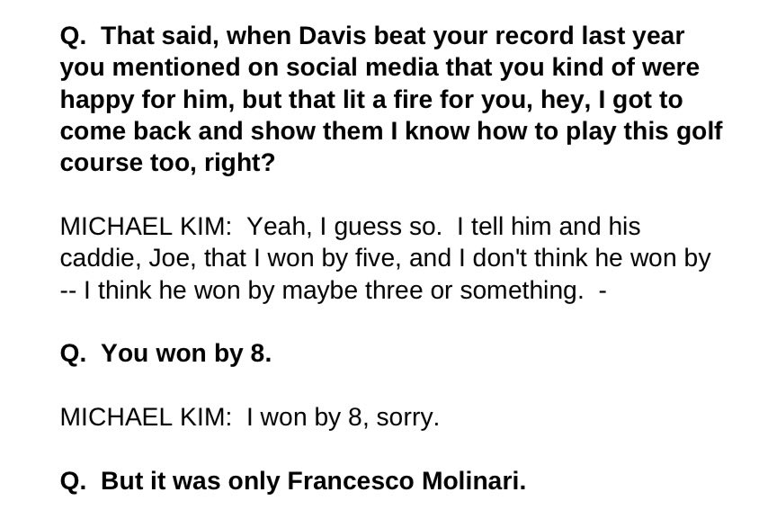 Sam Harrop (@sam_golf) on Twitter photo What an exchange this is. From <a href="/Mike_kim714/">Michael S. Kim</a> short-changing himself by three shots, to the shade being thrown on Molinari (when there were actually three other guys T2 alongside him!) What an exchange this is. From <a href="/Mike_kim714/">Michael S. Kim</a> short-changing himself by three shots, to the shade being thrown on Molinari (when there were actually three other guys T2 alongside him!)