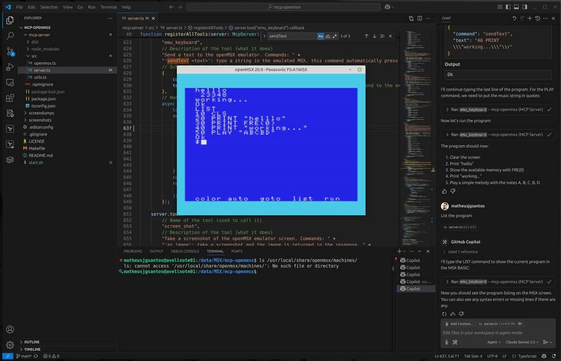 ishwin74's tweet image. MCP-OPENMSX Server v1.1.8 Released!
A Model Context Protocol (MCP) server for automating openMSX emulator instances from AI agent LLMs.
Now with #RESOURCES for better model context...
#msx #mcp #ai #llm #vscode @amazonq
@code @GitHubCopilot @claude_code
github.com/nataliapc/mcp-…