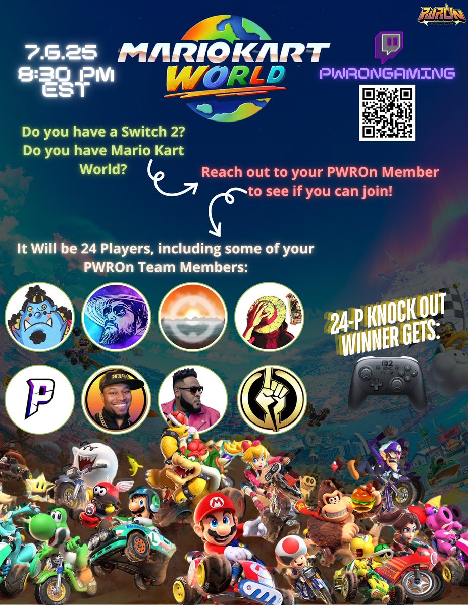 PWROnGaming's tweet image. 🎮 START YOUR ENGINES! 🏁
PWROn is hosting a MARIO KART WORLD EVENT like no other!
Got a Switch 2 and Mario Kart? Then it's time to rev those engines and reach out to your PWROn Team Member to see if you’ve got what it takes to join the track!
We’re racing for fun, glory, and…