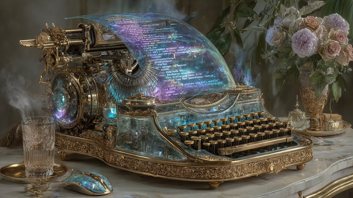 Synth_Cyborg's tweet photo. It doesn’t just write code. It summons spells from the quantum aether.
What would you program on a machine powered by starlight and steam?
#ArcaneEngineering #QuantumTypewriter #AIArt https://t.co/Qx73nSxoCs