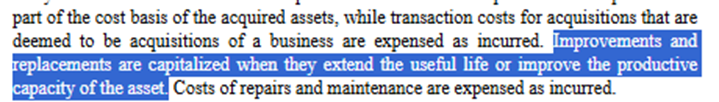 For those unfamiliar with shopping center REITs, this is incorrect. Only maintenance capex that does not extend the useful life or improve the productive capacity of the asset is expensed per CTO. The costs that we added back to arrive at real AFFO were the ones that $CTO itself