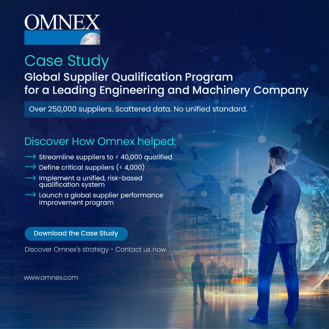 Discover how a global engineering leader trimmed 250K+ suppliers into a lean, high-performing network with Omnex’s strategic qualification framework.
Download the Case Study Now to See the Full Transformation!
🔗 hubs.li/Q03vMpQz0

#SupplierQualification #OmnexCaseStudy