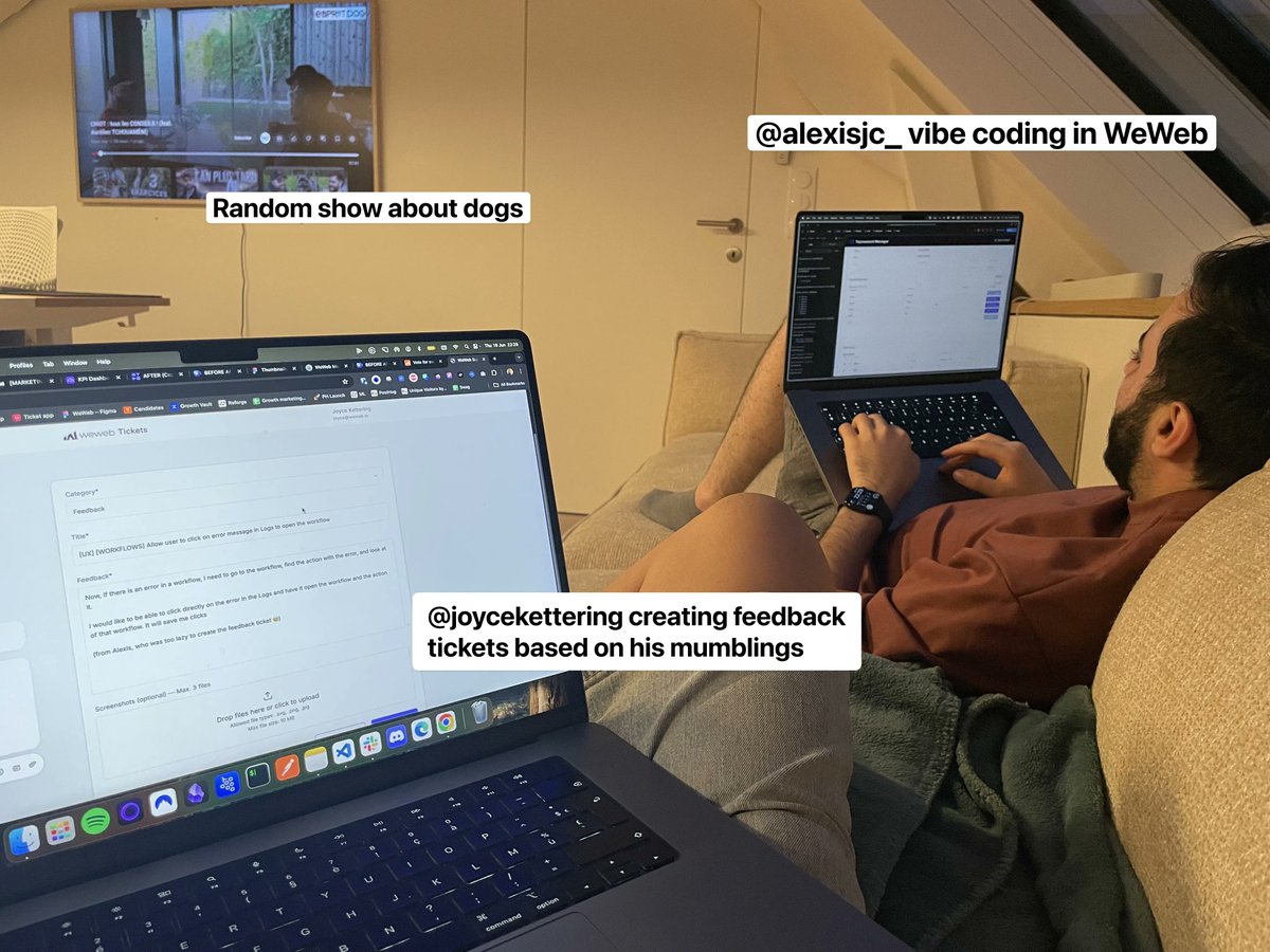 Scenes from the WeWeb lounge 🐶🧑‍💻🐞

Show us your workspace 👇