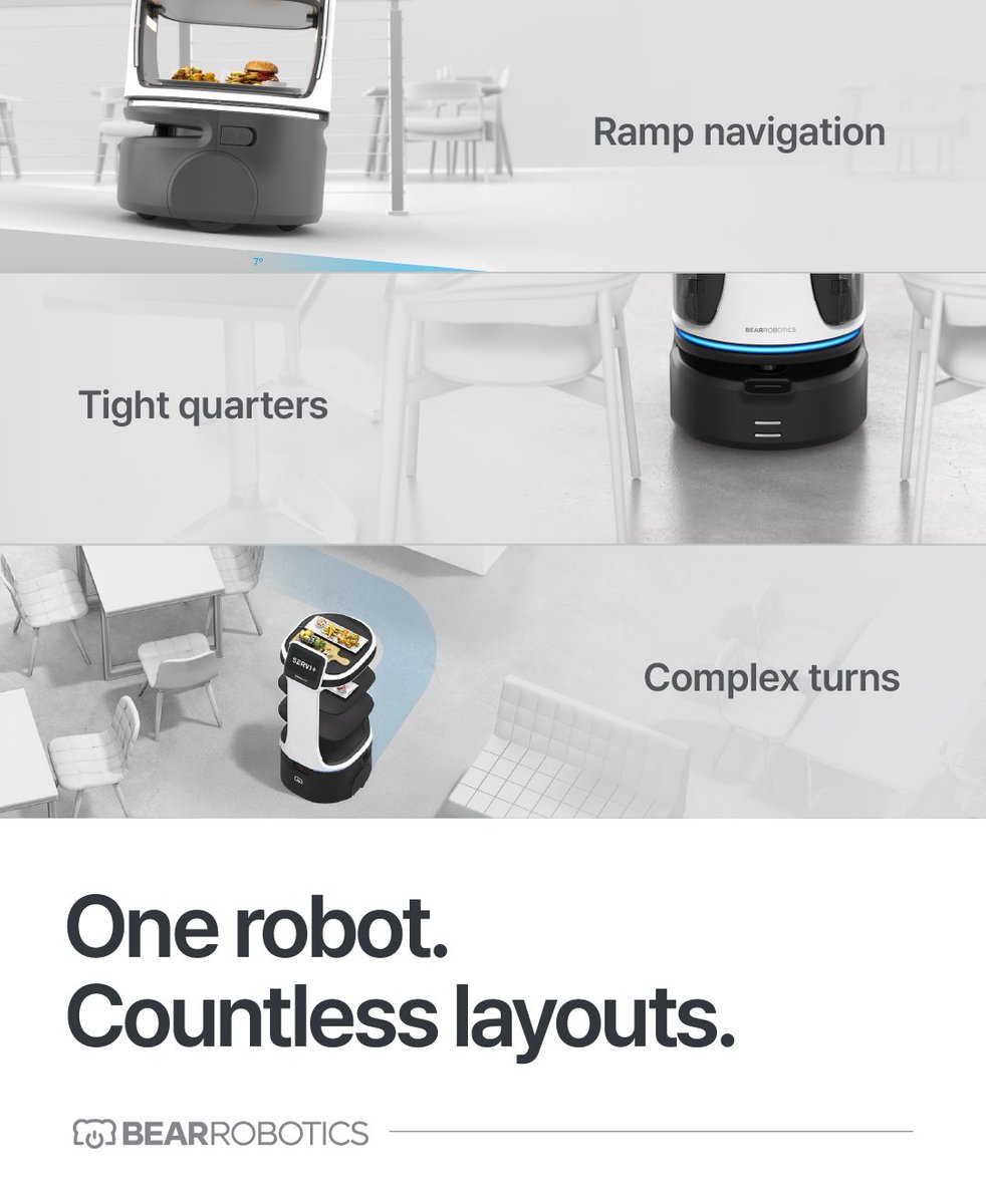 bearrobotics's tweet image. Some floor plans can be tricky, but Servi Plus adapts seamlessly to your space. Discover how it enhances your workflow.
#bearrobotics #serviplus #carti100 #whychooseus #hospitalitytech #roboticsolutions #smartautomation #robotteammates
