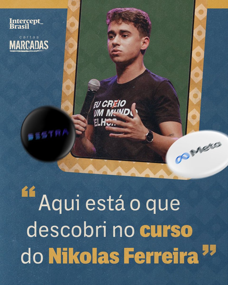 TheInterceptBr's tweet photo. Empresa de Nikolas Ferreira diz ter 60 mil clientes e cobra quase R$500 por assinatura de cursos. Com uma pegada “Netflix” e vídeos de até 15 minutos, o deputado lucra por ser uma das figuras mais radicais da extrema direita.

Para ter acesso aos bastidores da política brasileira, inscreva-se na nossa nova newsletter, Cartas Marcadas: https://t.co/jEaJirfgyS