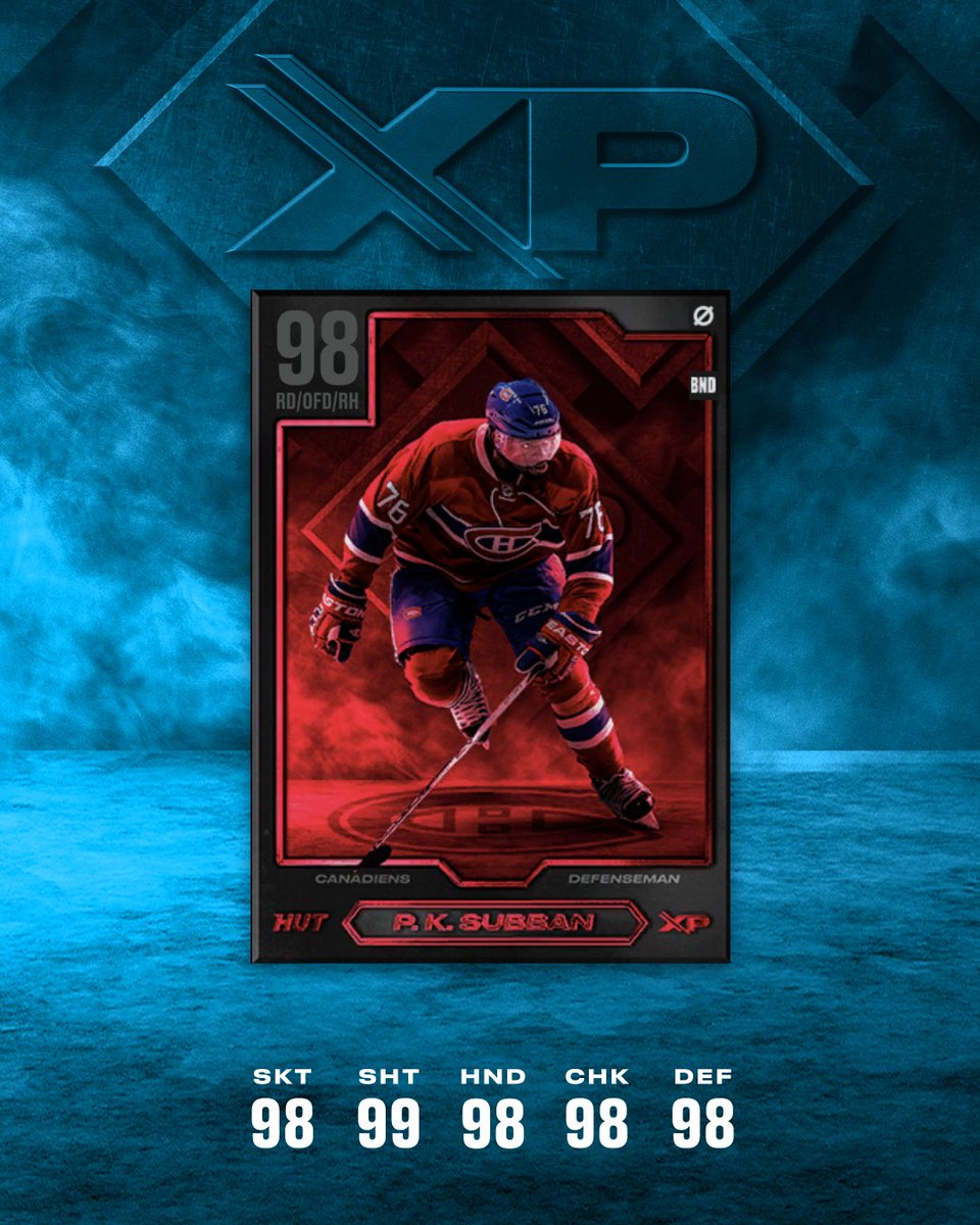EASPORTSNHL's tweet image. ๐ด NEW SEASON OF XP PATH ๐ด
P.K. Subban (98 OVR) is now live in #NHL25 HUT โ with a 99 Shot Power that hits like a cannon