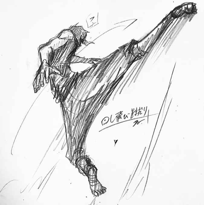 回し飛び蹴り  #イラスト 