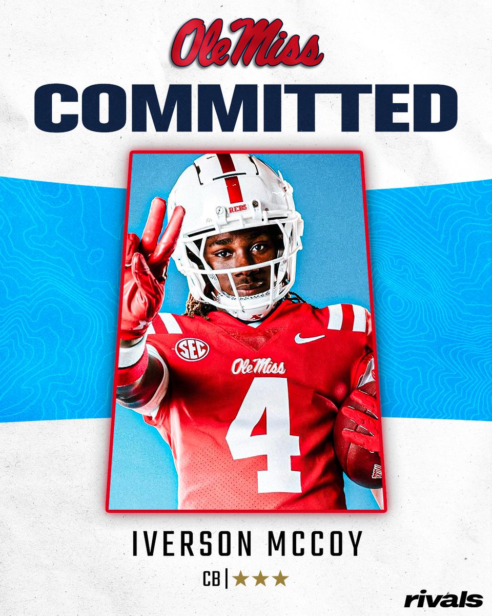 BREAKING: Tupelo (Miss.) DB Iverson McCoy commits to Ole Miss over Mississippi State.

“I like the coaches, the players and the community."

on3.com/teams/ole-miss…