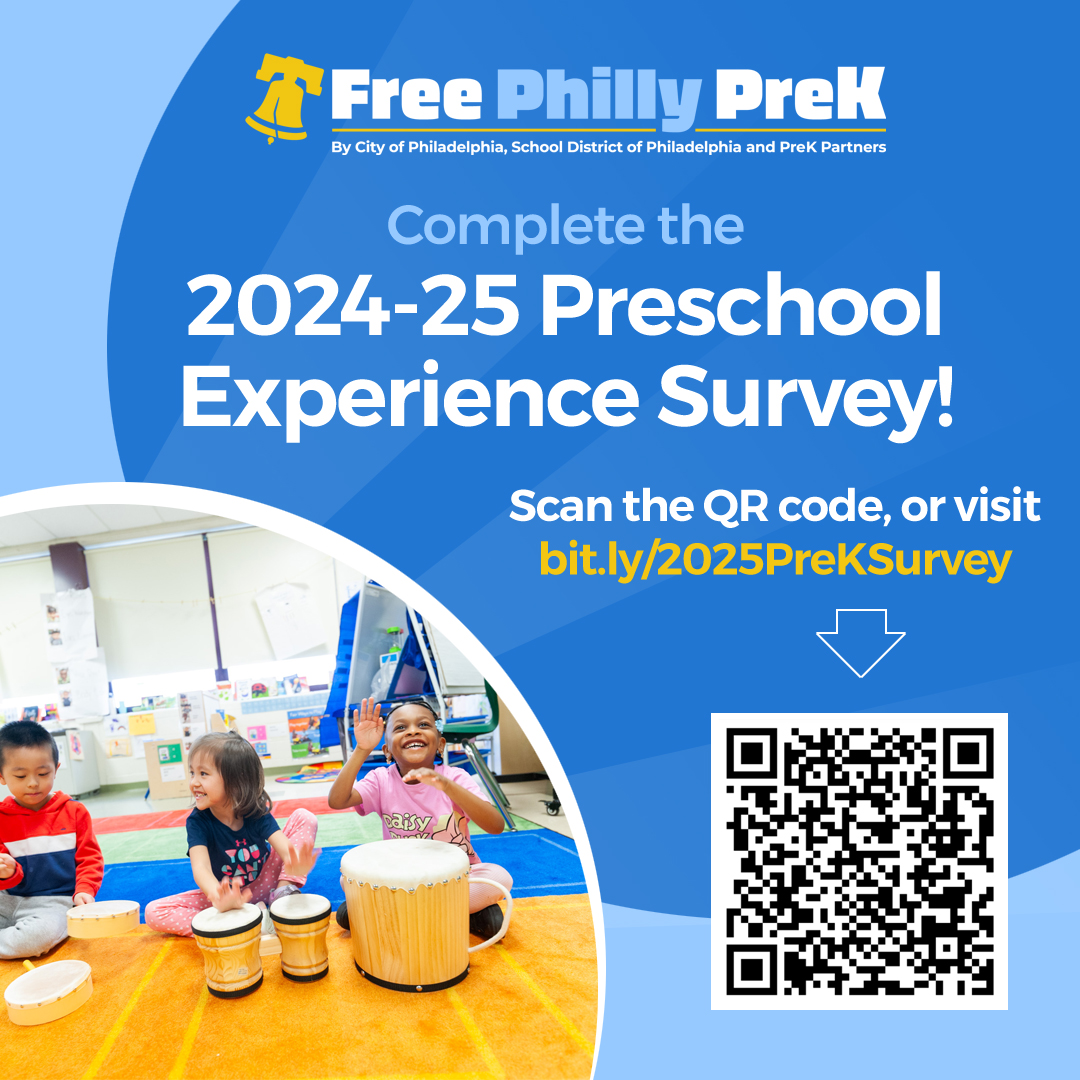 PHLpreK Families! We want to hear from YOU! Tell us about your child's preschool experience by completing our short survey. Your feedback helps us improve—and you’ll be entered into a raffle just for participating!

Scan the QR code to get started!