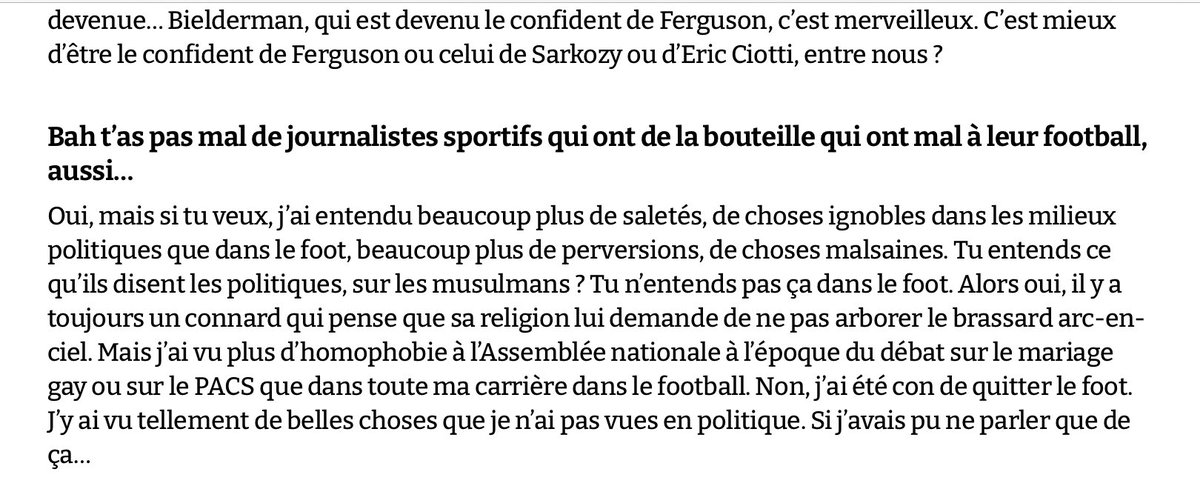 « J’ai entendu beaucoup plus de saletés, de choses ignobles dans les milieux politiques que dans le foot, beaucoup plus de perversions, de choses malsaines. » Chouette interview de <a href="/askolovitchC/">claude askolovitch</a> dans <a href="/sofoot/">SO FOOT</a> sofoot.com/articles/claud…