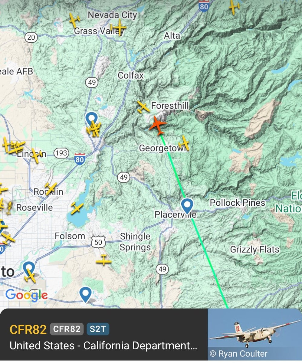 Elias_Funez's tweet photo. Air Attack 230 back from the #BellFire, and Air Tanker 82 from Columbia looks to still be en route but likely to station temporarily at GVIAAB to make sure our area is covered until 88 and 89 come on board. #theunionnow #fireseason2025 @TheUnion https://t.co/UIcN0AOPNM