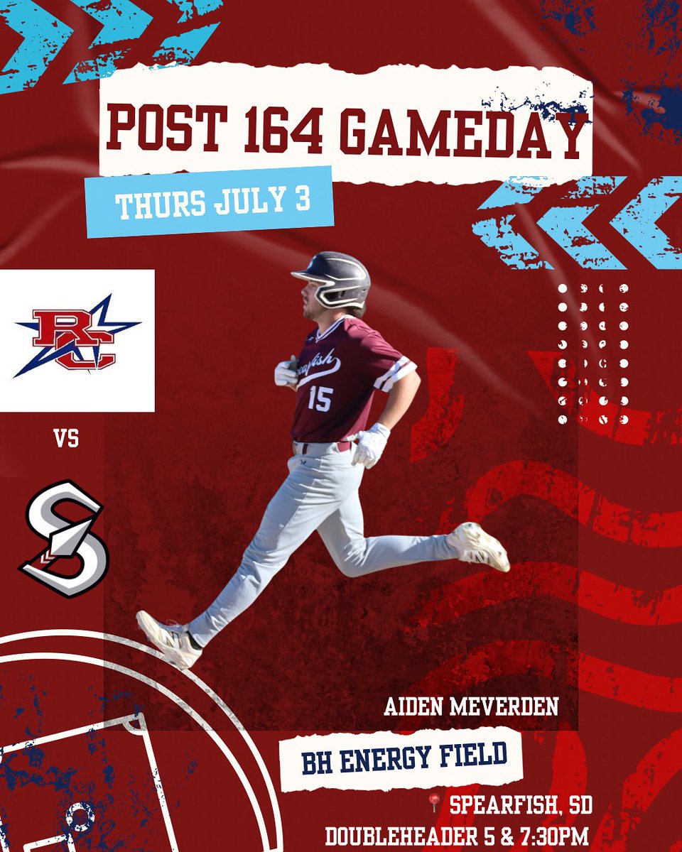 Home Gameday for our Senior Legion! Come out to support our boys as they take on RC Post 320 Stars!

🆚: Post 320 Baseball
📍: Spearfish, SD
🏟️: Black Hills Power Sports Complex
🕰️: 5:00 &amp; 7:30 pm
📺: Game 1: youtube.com/live/5q-YC02kp…
📺: Game 2: youtube.com/live/kAEler1R_…
<a href="/PBDakotas/">Prep Baseball Dakotas</a>