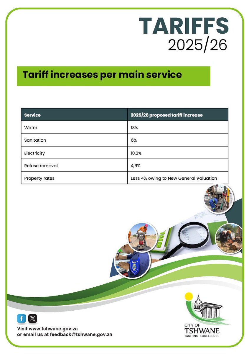 Rate payers are reminded of the new tariffs that came into effect from 1 July 2025.