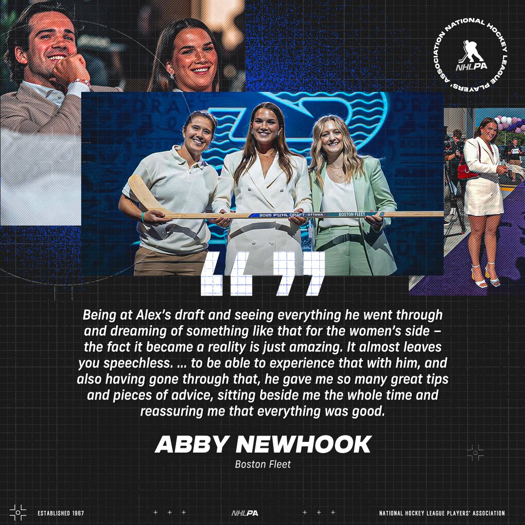 NHLPA's tweet image. Supporting her brother Alex at the 2019 #NHLDraft had Abby Newhook longing for a similar experience. Six years later, the Boston College captain had her #PWHLDraft day dreams realized with @PWHL_Boston – all with her family proudly cheering her on: ply.rs/wr1esibvs30