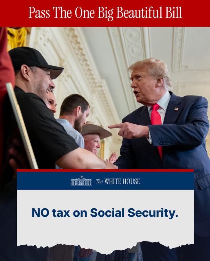 No tax on Social Security!  PASS THE ONE BIG BEAUTIFUL BILL 🇺🇸 #SocialSecurity #PassTheBill #TaxRelief