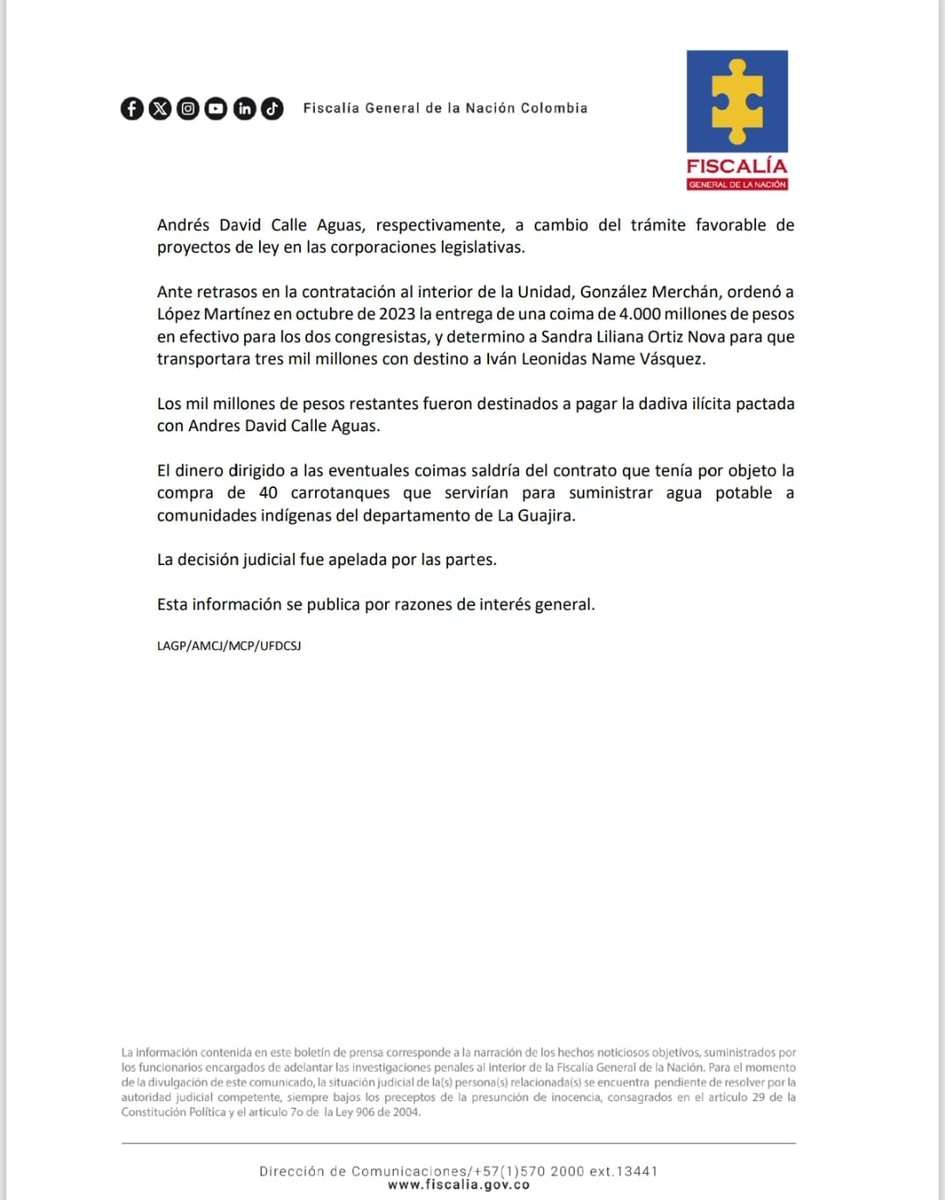 Al avalar la investigación y la solicitud de la Fiscalía General de la Nación de imponer medida de aseguramiento en establecimiento de reclusión, el Tribunal Superior de Bogotá ordenó la captura del exdirector del Departamento Administrativo de la Presidencia de la República