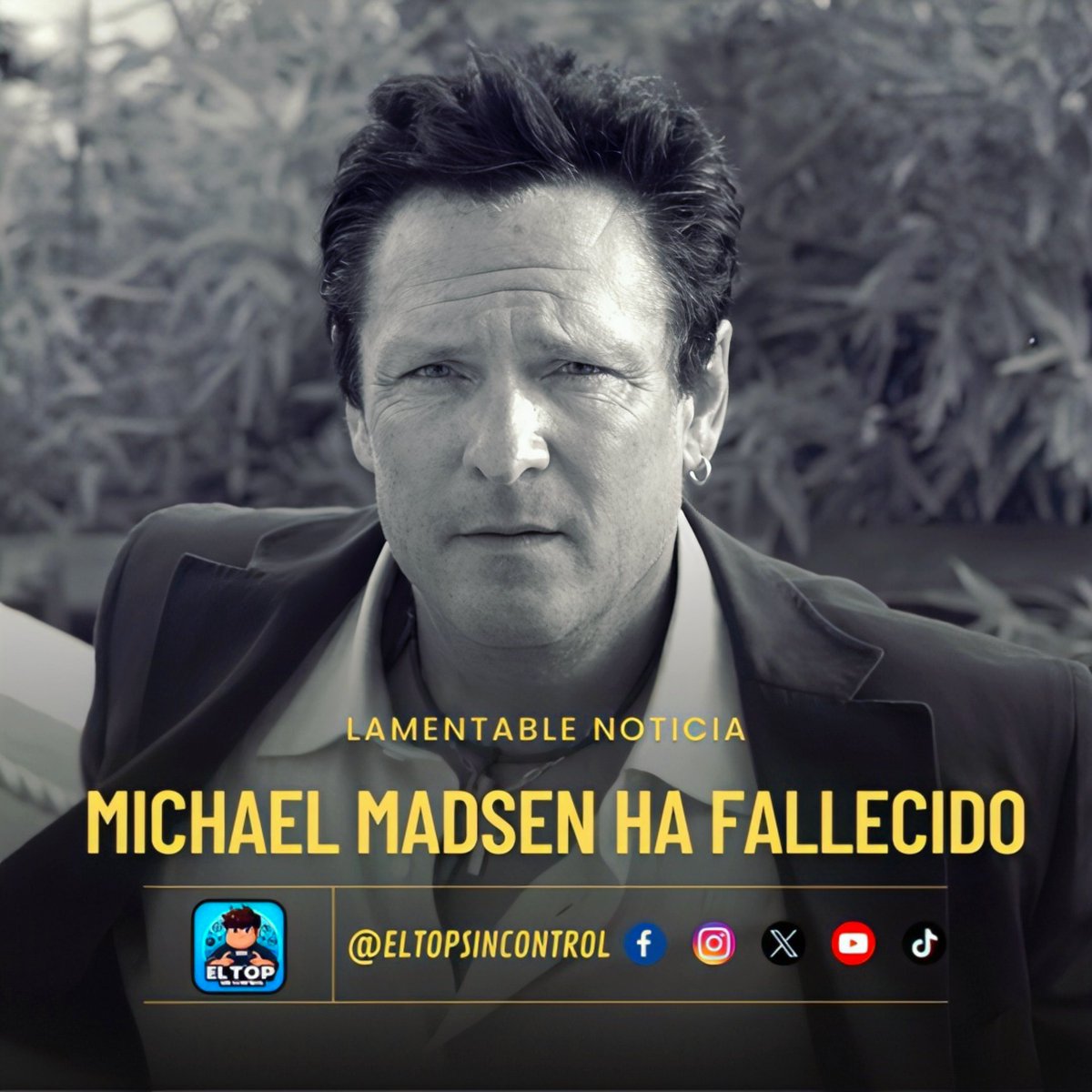 eltopsincontrol's tweet photo. Triste noticia.
El actor #MichaelMadsen ha fallecido a sus 67 años de edad. 
El actor trabajo en varios proyectos, pero los más destacados fue en las cintas del director #quentintarantino 
Que en paz descanse. https://t.co/nkrAaikvRm