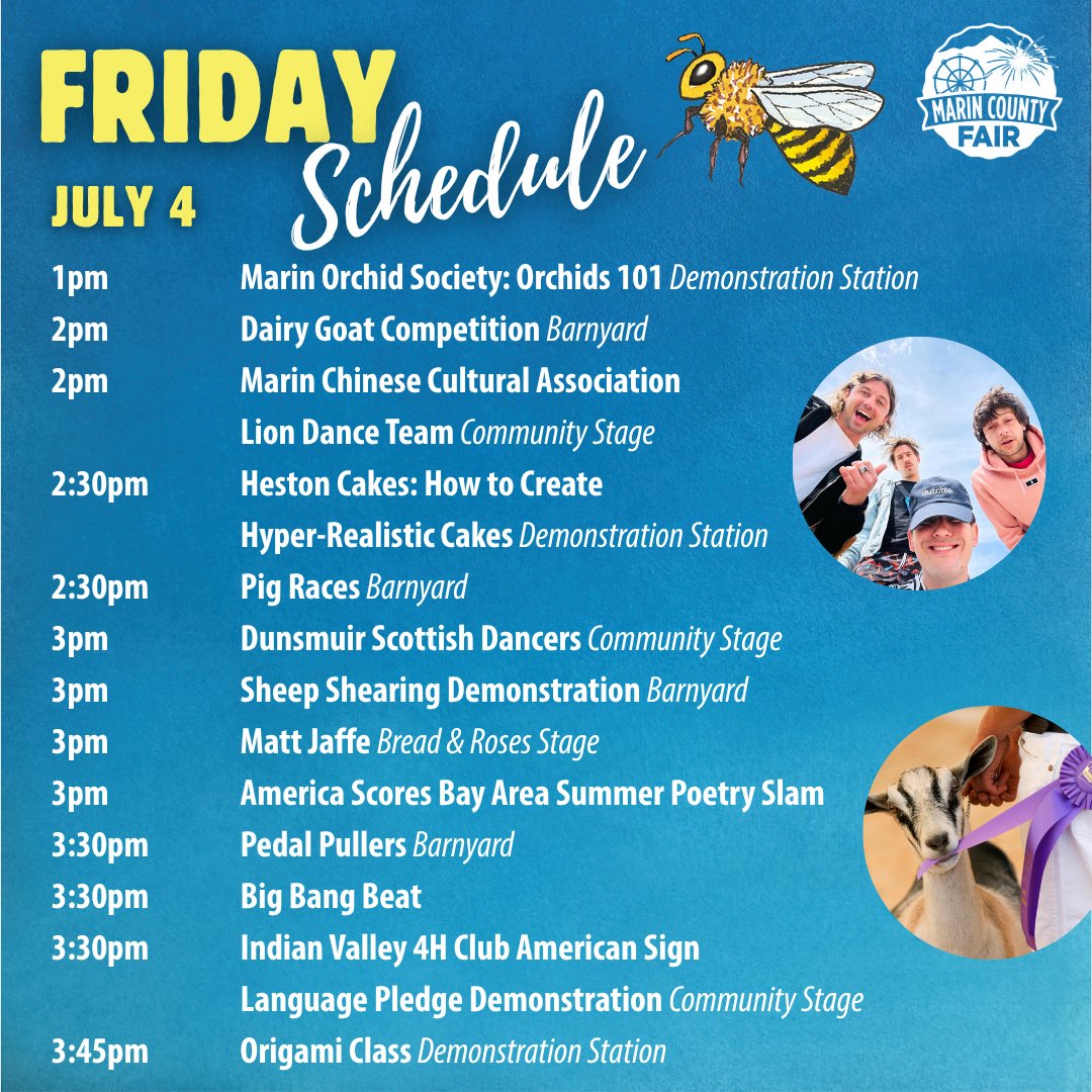 marinfair's tweet photo. Itβs the 4th of July at the #BugTastic #MarinCountyFair! πΊπΈ
Celebrate with live music, festive fun, delicious food, and one of the best fireworks shows in the Bay Area lighting up the sky at 9:30pm!
π https://t.co/KOEFYlSKq7
π¦ Letβs make it a 4th to remember!
#MarinFair https://t.co/crdFZXjwoW
