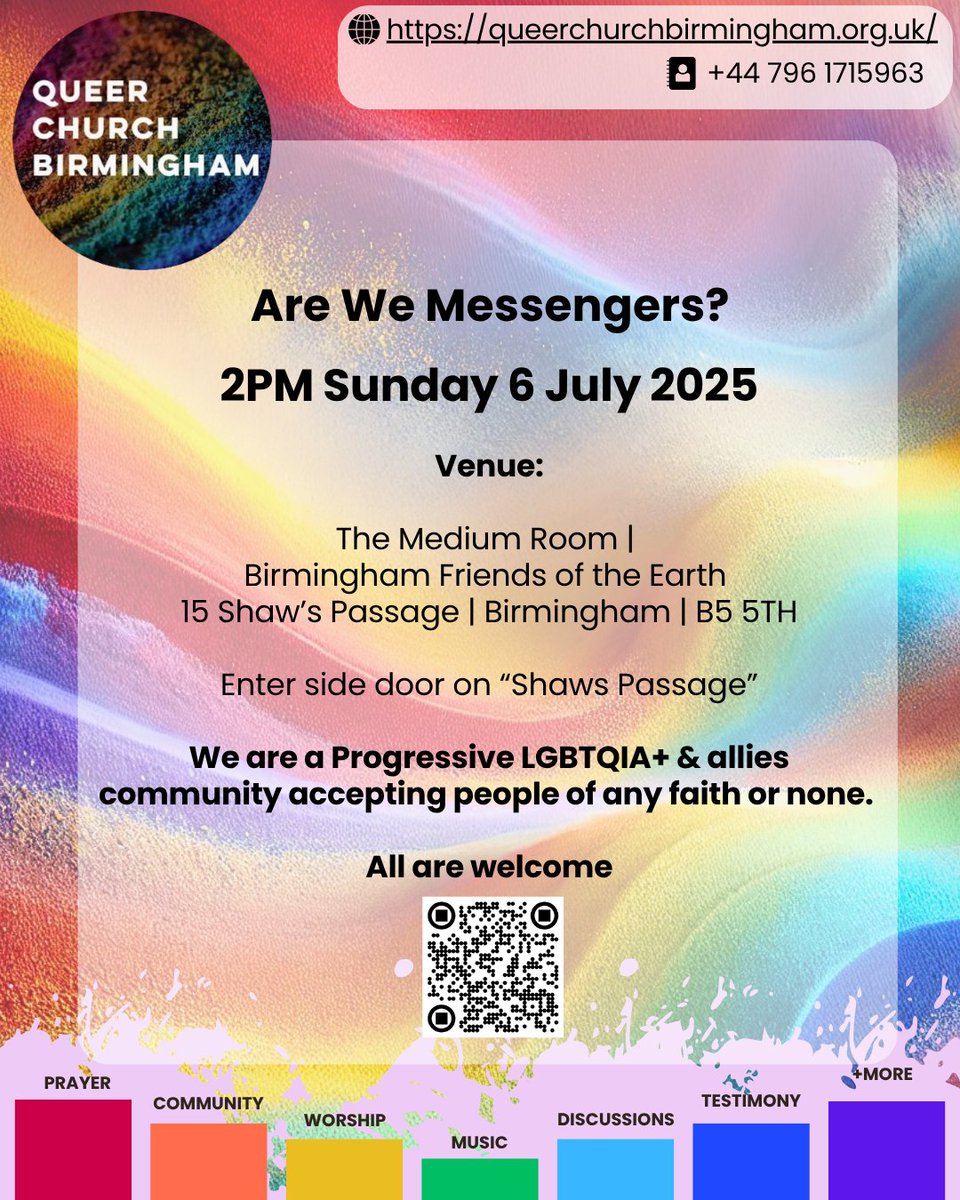Queer Church Birmingham (@queerchurchbrum) on Twitter photo 📨📷Are We Messengers? Join us at
<a href="/QueerChurchBrum/">Queer Church Birmingham</a>
this Sunday 6 July where we explore and reflect on what it means to carry God's message. ● Seminar ● Group Discussion ● Social After 📷 #Birmingham #Birminghamuk 📨📷Are We Messengers? Join us at
<a href="/QueerChurchBrum/">Queer Church Birmingham</a>
this Sunday 6 July where we explore and reflect on what it means to carry God's message. ● Seminar ● Group Discussion ● Social After 📷 #Birmingham #Birminghamuk