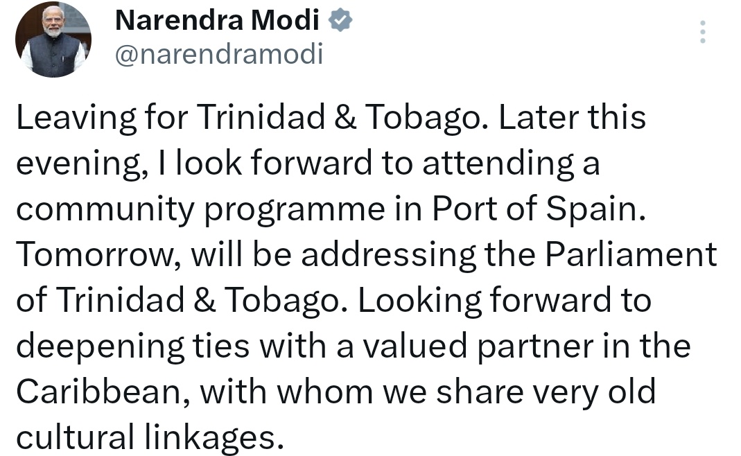 ModiUpdateHQ's tweet photo. PM @narendramodi's next destination is Trinidad &amp; Tobago.
#PMModiInTrinidad https://t.co/gawXqBPf2j