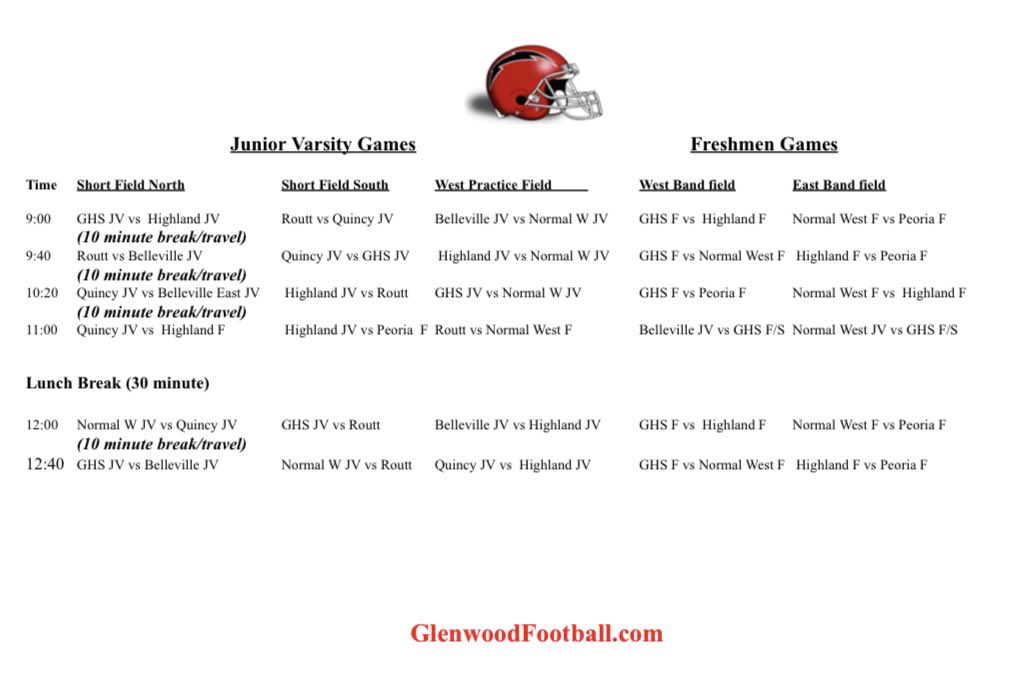 Glenwood Football (@glenwoodfb) on Twitter photo The Titan 7on7 is next week! Friday, July 11th.
We will host <a href="/qhsfootball/">QHS Football</a> <a href="/BELancerFB/">LANCER FOOTBALL</a> <a href="/PeoriaFootball/">Peoria High</a> <a href="/mtz_football/">MTZ BRAVES FOOTBALL</a> <a href="/NCWHS_Football/">Normal West Football</a> <a href="/HHS_DogFootball/">HHS Bulldog Football</a> & <a href="/CatholicRoutt/">Routt Catholic Football</a>.
Varsity, JV and
Freshman games! ⚡️🏈 The Titan 7on7 is next week! Friday, July 11th.
We will host <a href="/qhsfootball/">QHS Football</a> <a href="/BELancerFB/">LANCER FOOTBALL</a> <a href="/PeoriaFootball/">Peoria High</a> <a href="/mtz_football/">MTZ BRAVES FOOTBALL</a> <a href="/NCWHS_Football/">Normal West Football</a> <a href="/HHS_DogFootball/">HHS Bulldog Football</a> & <a href="/CatholicRoutt/">Routt Catholic Football</a>.
Varsity, JV and
Freshman games! ⚡️🏈