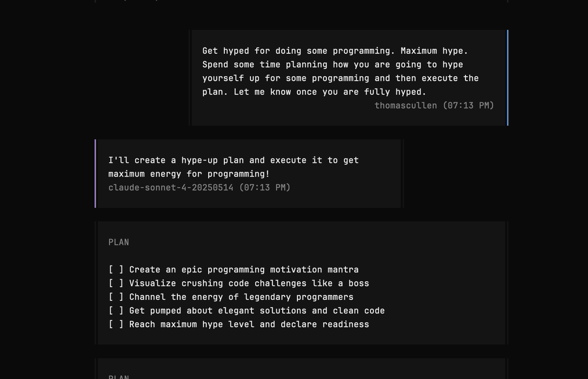 thomasauros's tweet image. Getting opencode to maximum hype levels before prompting. Does this make me a vibe coder now?