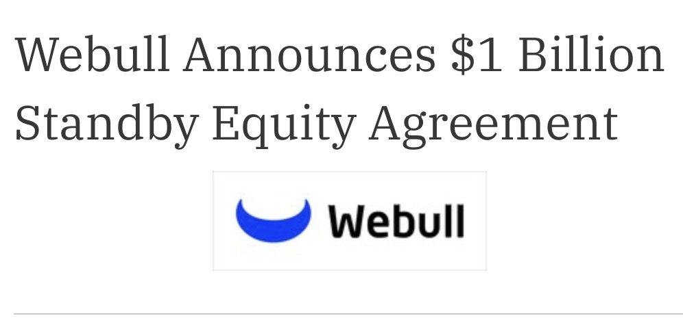 BREAKING: Webull Announces $1 Billion Standby Equity Agreement 🚨

$BULL signed a standby equity purchase agreement with an investment firm called Yorkville Advisors.

This gives $BULL the right (but not the obligation) to raise up to $1 billion by selling shares to Yorkville —