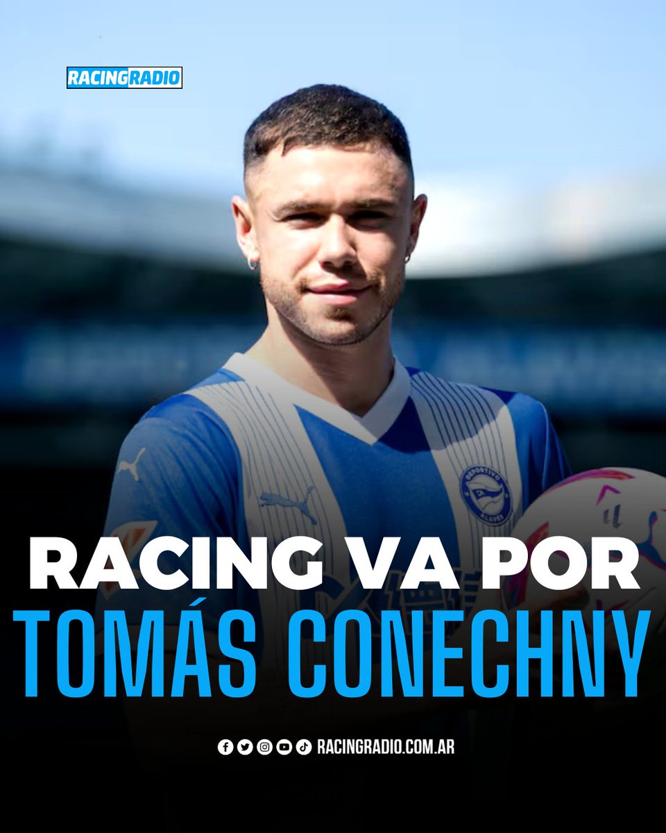 🤔 ¡BUSCANDO REEMPLAZO!

#RACING haría una oferta de 4 millones de euros por Tomás Conechny, ex futbolista de Godoy Cruz.

👉 Hay charlas con Coudet (DT de Alavés), y la secretaria técnica. El cuerpo técnico dio luz verde.

ℹ️ <a href="/madeofede/">Federico Madeo</a>