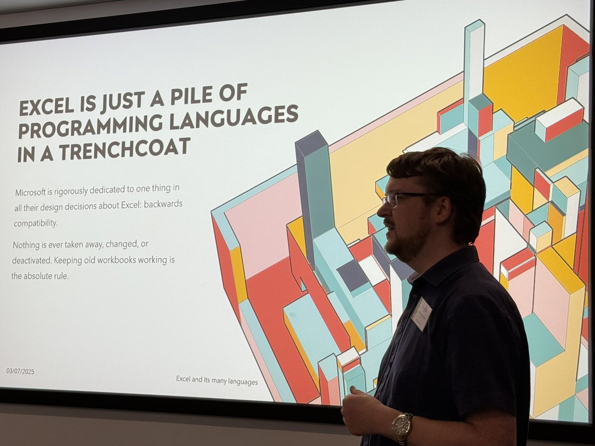 EuSpRIG's tweet image. The excellent David Lyford Tilly with his talk “Excel and its many languages: The wizard of ORs” - who knew there were so many ways to write an OR function?