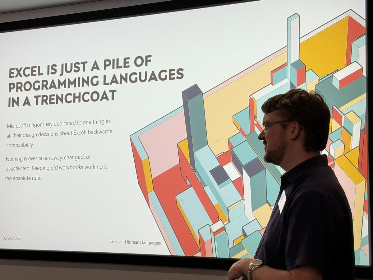 EuSpRIG's tweet image. The excellent David Lyford Tilly with his talk “Excel and its many languages: The wizard of ORs” - who knew there were so many ways to write an OR function?