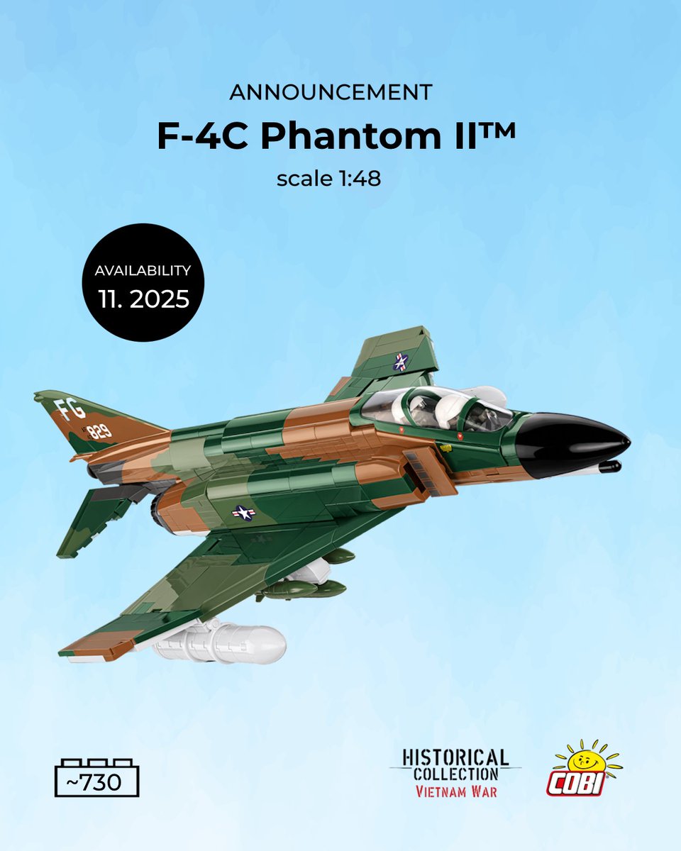 COBI_Bricks's tweet image. ✈️ F-4C Phantom II™ - Vietnam War ✈️

This legendary fighter jet, an icon of the Vietnam War, will soon be available as a buildable model in the Historical Collection! The F-4C Phantom II™ was known for its impressive power, reliability, and versatility, and its distinctive…