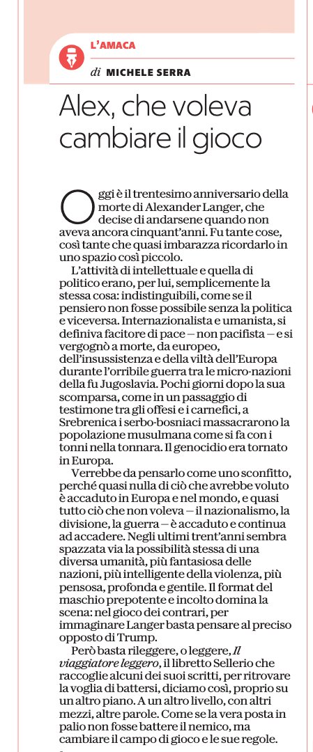 maurobiani's tweet photo. @repubblica P.s. oggi sono 30 anni dalla morte di #AlexLanger
Tra i ricordi da leggere o ascoltare:
Michele Serra su Repubblica,
@marinosinibaldi nel podcast:
https://t.co/7b4PH3HZ21
@MaoValpiana su @aznonviolenta :
https://t.co/HamCzOr0RA https://t.co/xBDhPNCXn7
