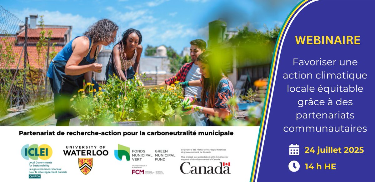 Les partenariats communautaires jouent un rôle central pour l’action climatique dans les #munican. Joignez-vous à nous le jeudi 24 juillet à 14 h (HE) pour un webinaire gratuit sur la façon dont votre gouvernement municipal peut établir des partenariats solides qui permettent