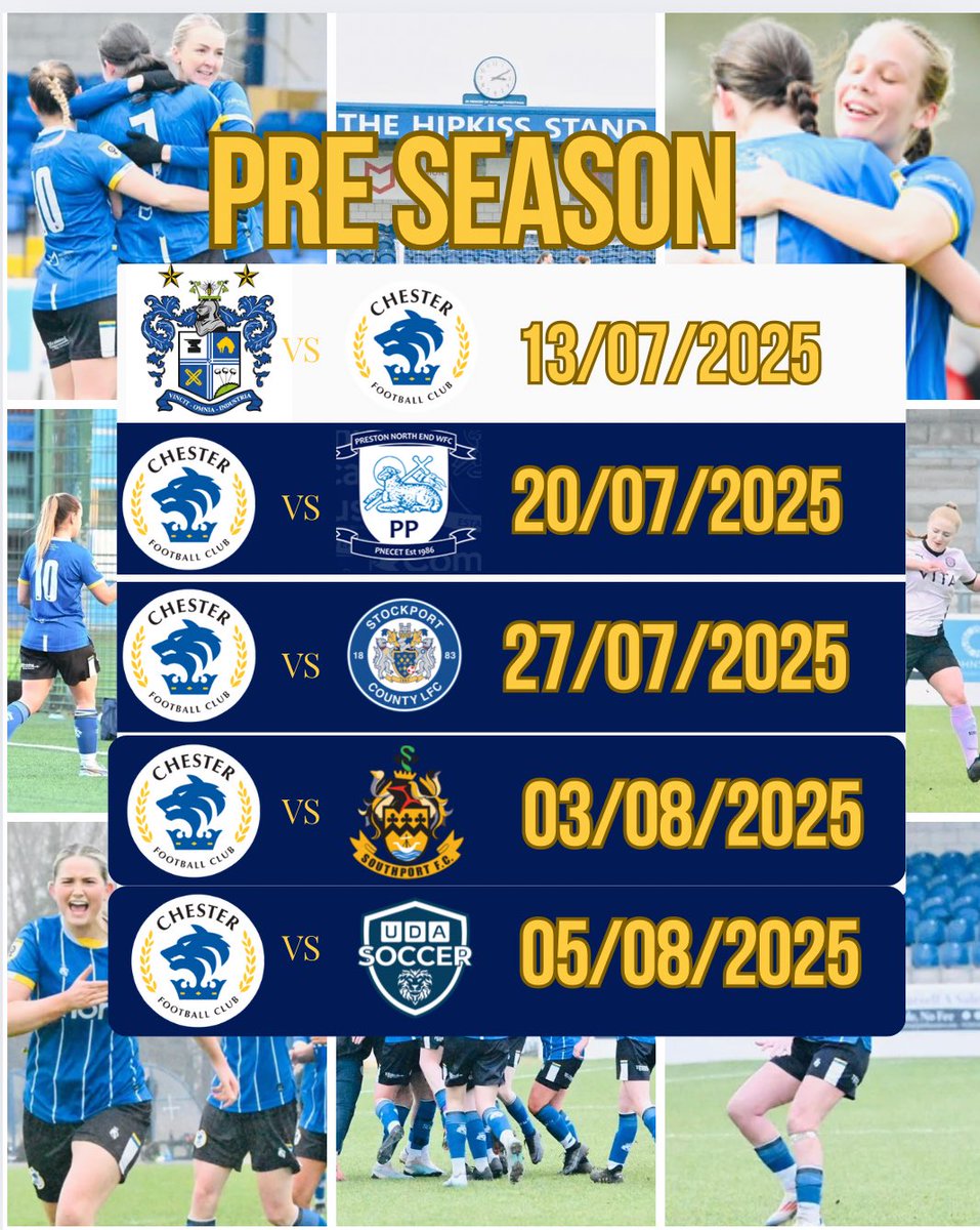 📅 Our full pre-season schedule is here!
Plenty of minutes, goals and graft incoming as we get set for the season ahead 💪⚽️

Come along, back the Blues, and let’s build the momentum together 💙
See you there! 👊