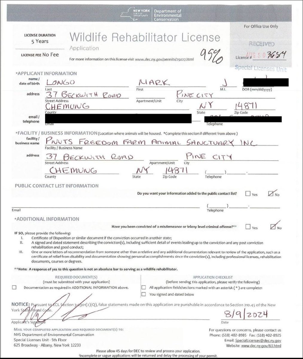 Turns out that approved my paperwork aug 30th 2 months before the raid. I had my wildlife rehabbers permitTop right hand corner is stamped with my license number and Dani’s as well. They NEVER gave us this information. One can wonder why?