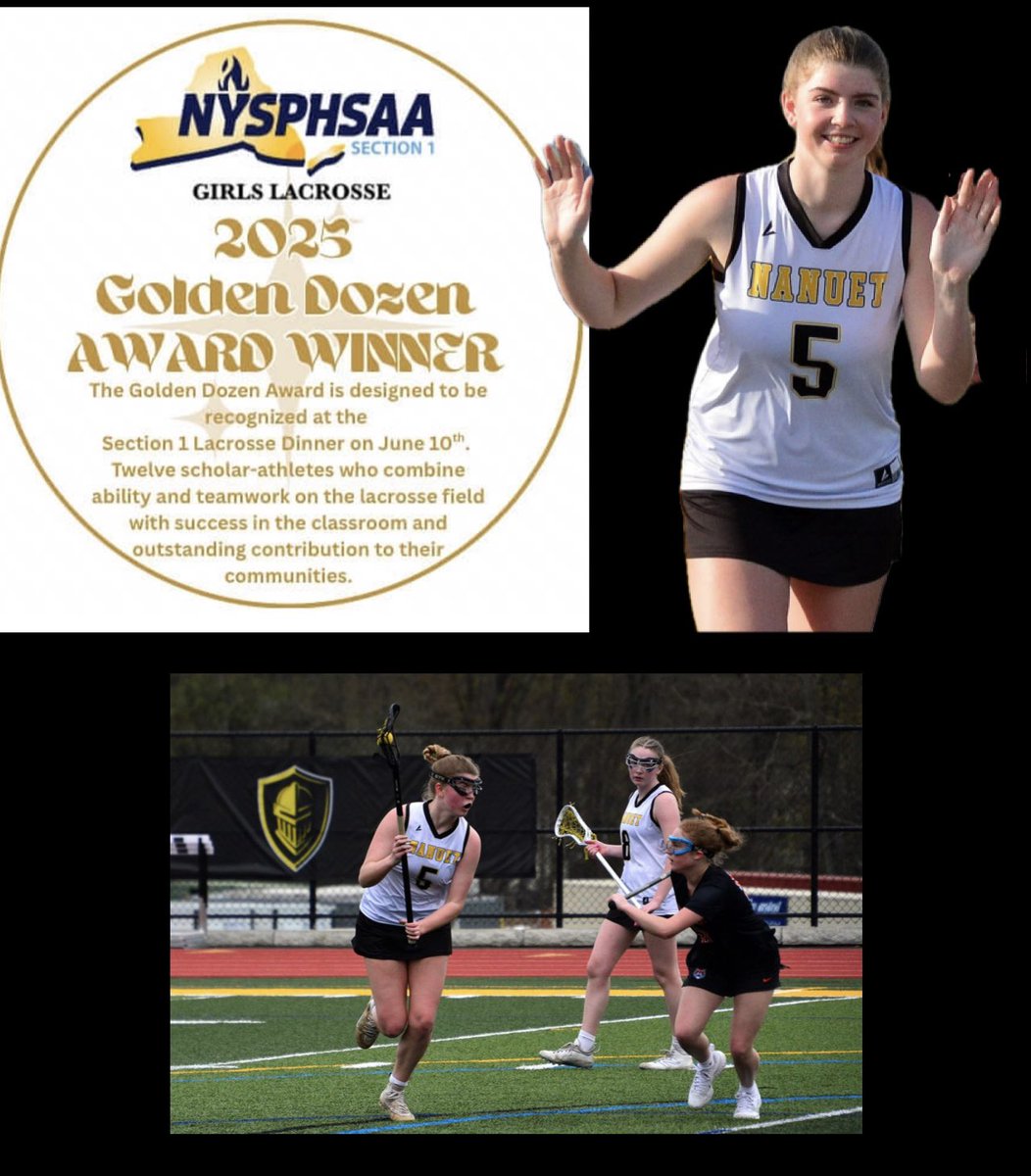 We are proud to announce Grace Ryan earned a spot on the Section 1 “Golden Dozen” list!  This award recognizes 12 senior athletes for their outstanding performance in academics, athletics, &amp; community service. Well done, Grace!
🖤💛🥍🥍🥍🖤💛
lohud.com/story/sports/h…
📸C.D'Allara
