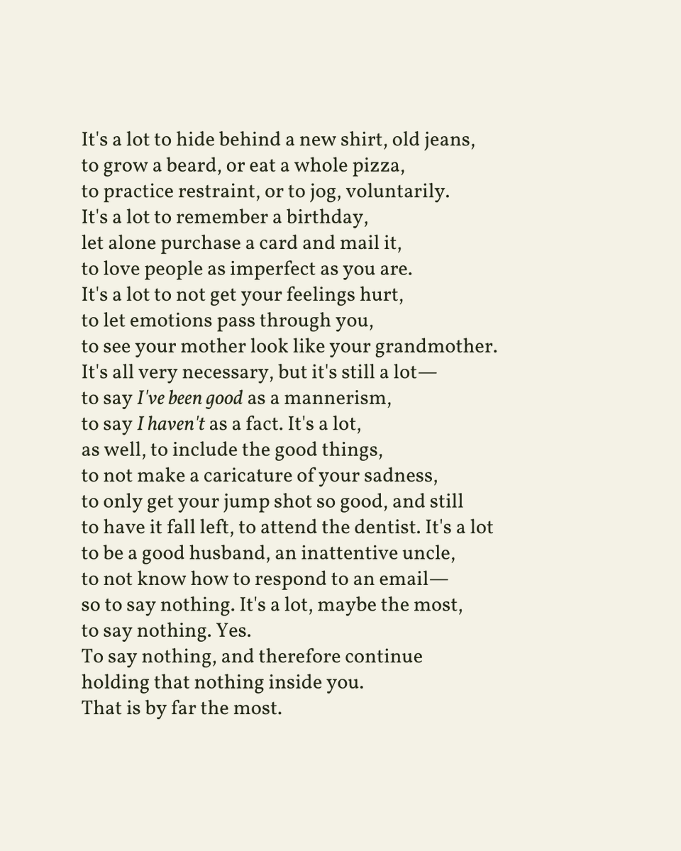 readalittlepoem's tweet image. “It's all very necessary, but it's still a lot— / to say I've been good as a mannerism, / to say I haven't as a fact.”
— Jon Sands
.
.
.
This poem appeared in We Were Not Alone: A Community Building Art Works Anthology, published by Community Building Art Works, 2021.
