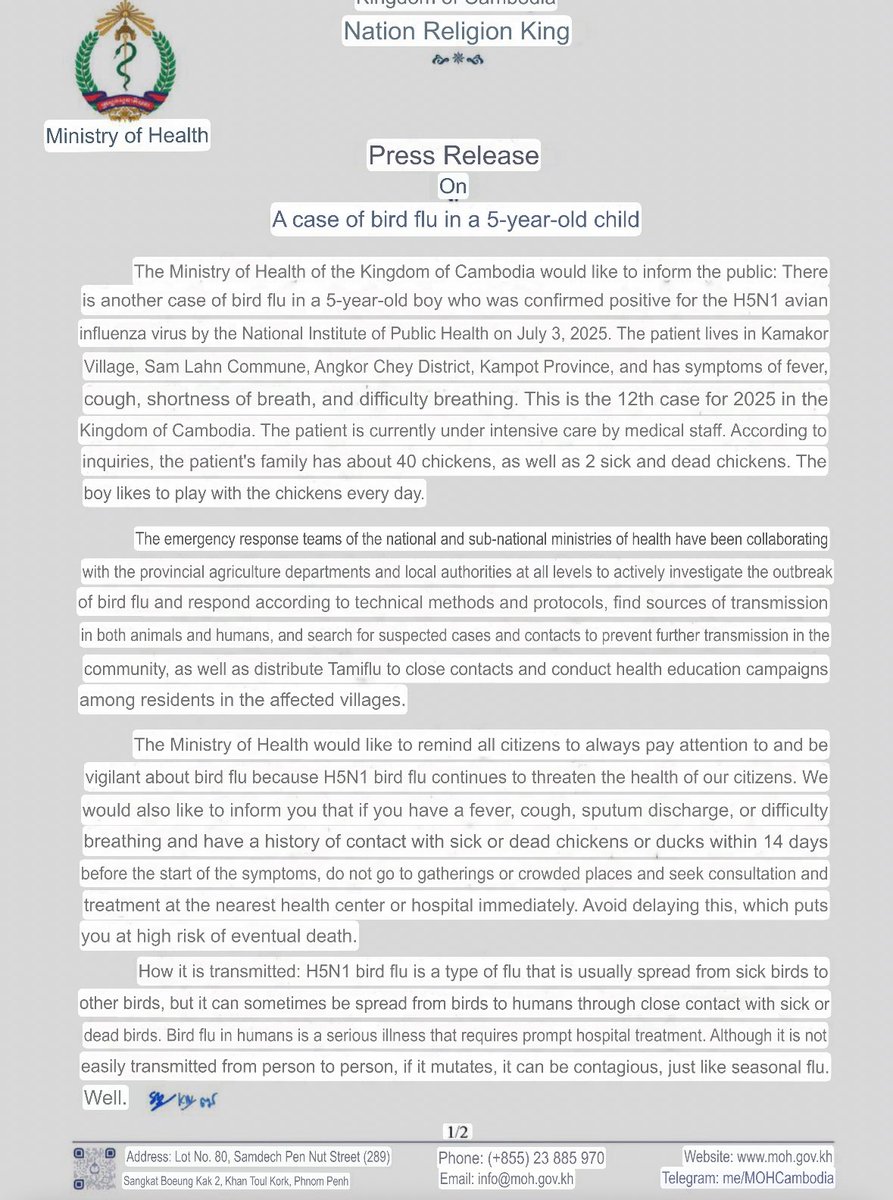 E_A_Karlsson's tweet image. 12th case of #H5N1 in Cambodia in 2025. 5 yo boy from Kampot. Zoonotic #spillover continues to occur. Vigilant #surveillance and #OneHealth response is critical.